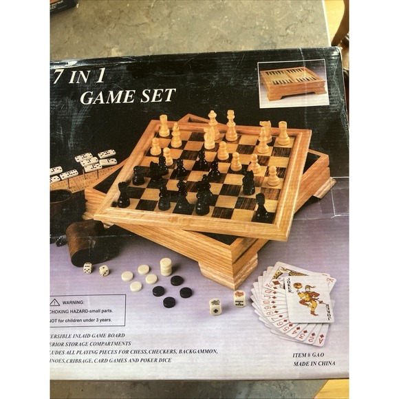 Other - 7 in 1 Game Set Vintage Wooden Box Double Sided Board